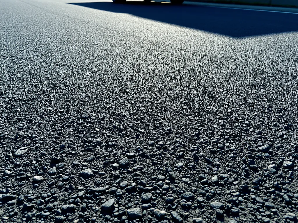 Close-up view of a bitumen road surface showing its texture and composition