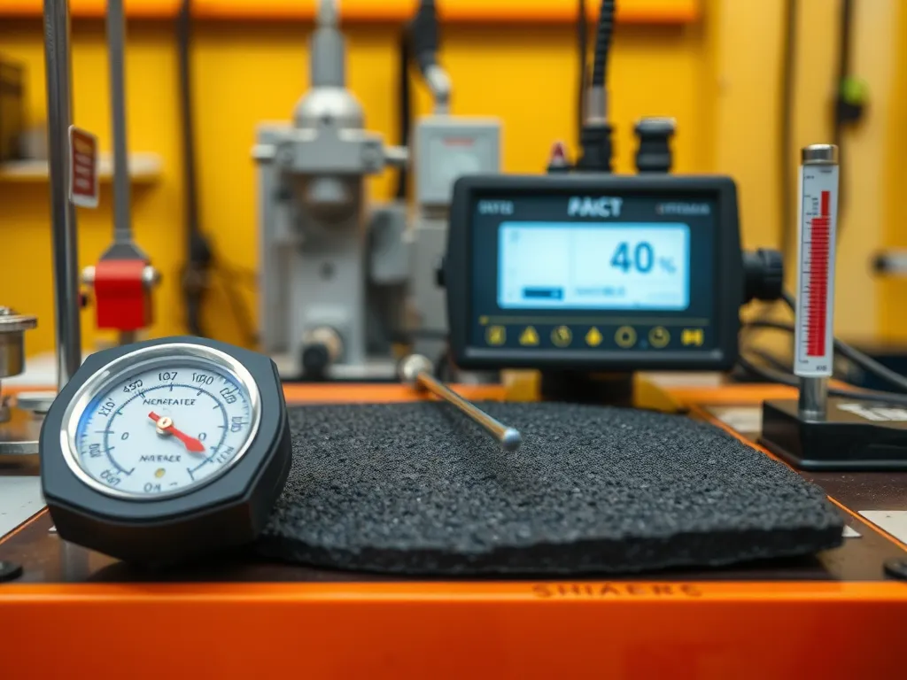 Bitumen softening point testing apparatus showing a thermometer and digital display