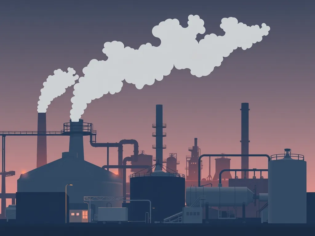 Industrial site emitting pollutants related to the carbon footprint of asphalt production.