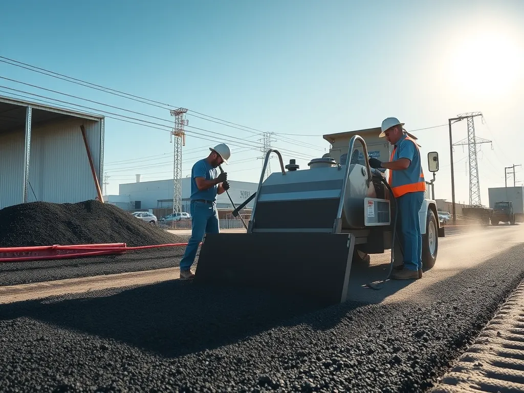 Workers applying warm mix asphalt on a construction site, highlighting challenges in the process.