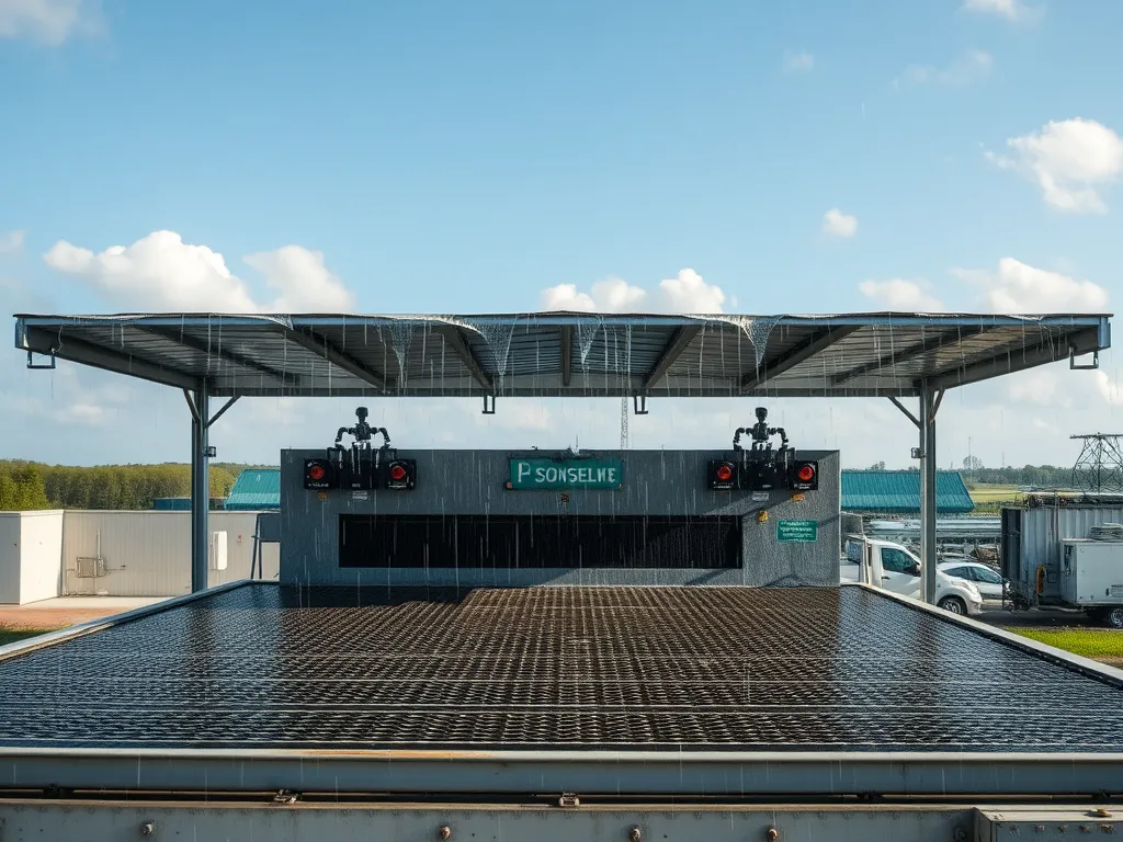 Test setup demonstrating the chemical resistance of sealcoated surfaces under rainfall simulation