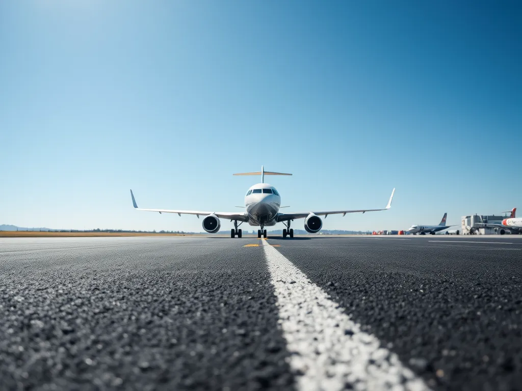 Aircraft on cold mix asphalt runway at an airport