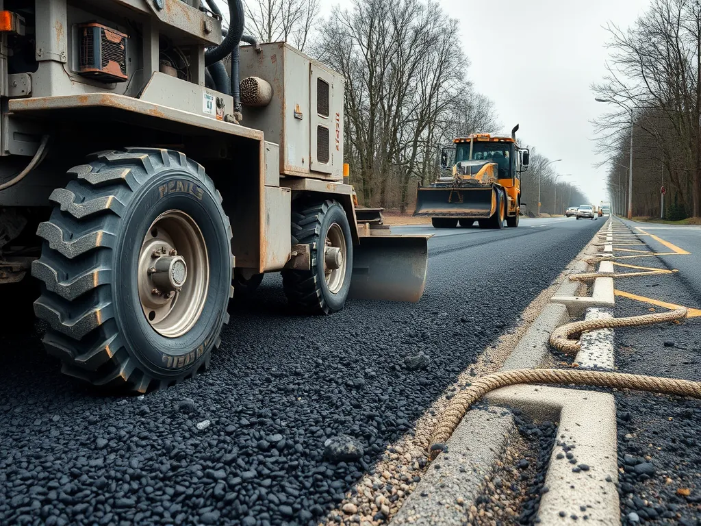 Cold mix asphalt being applied on a road, showcasing its characteristics and benefits.