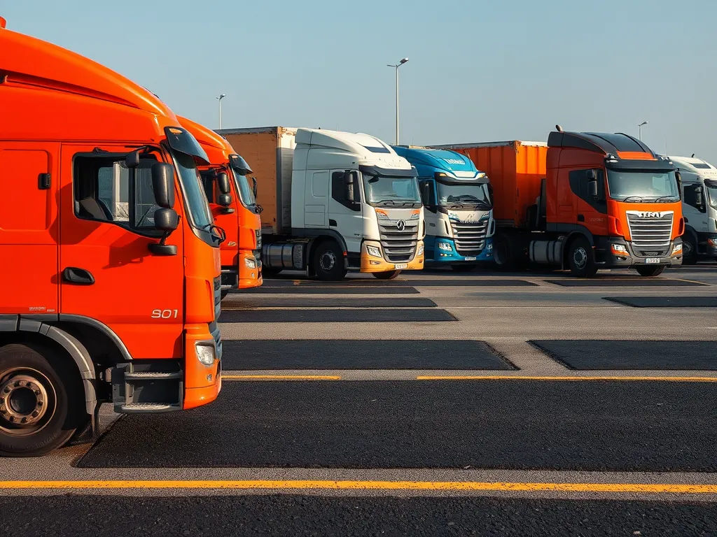 Trucks lined up for transporting cold mix asphalt, highlighting the logistics involved in application.
