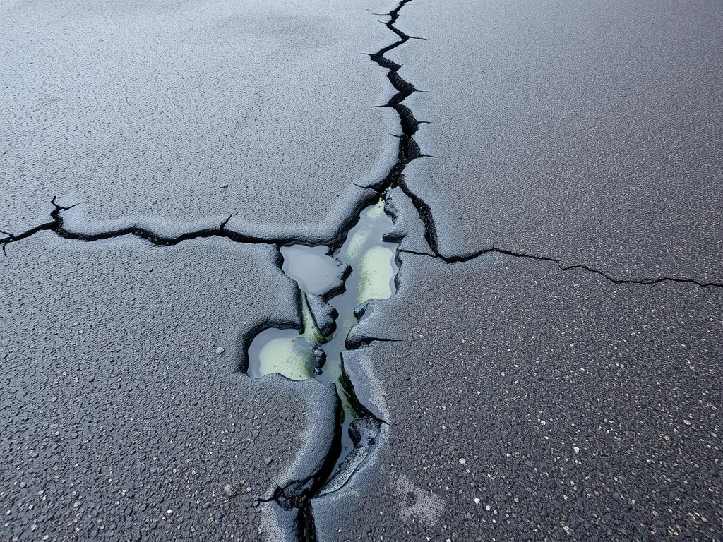 Cracked cold mix asphalt surface showing deterioration and disadvantages