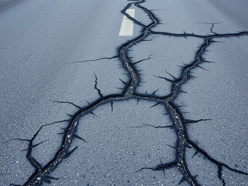 Cracked road surface highlighting the disadvantages of cold mix asphalt