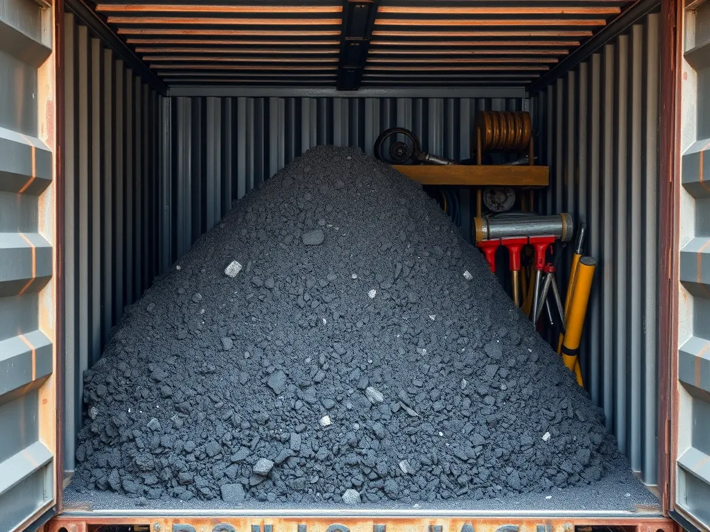 A pile of cold mix asphalt in a storage container for emergency road repairs.