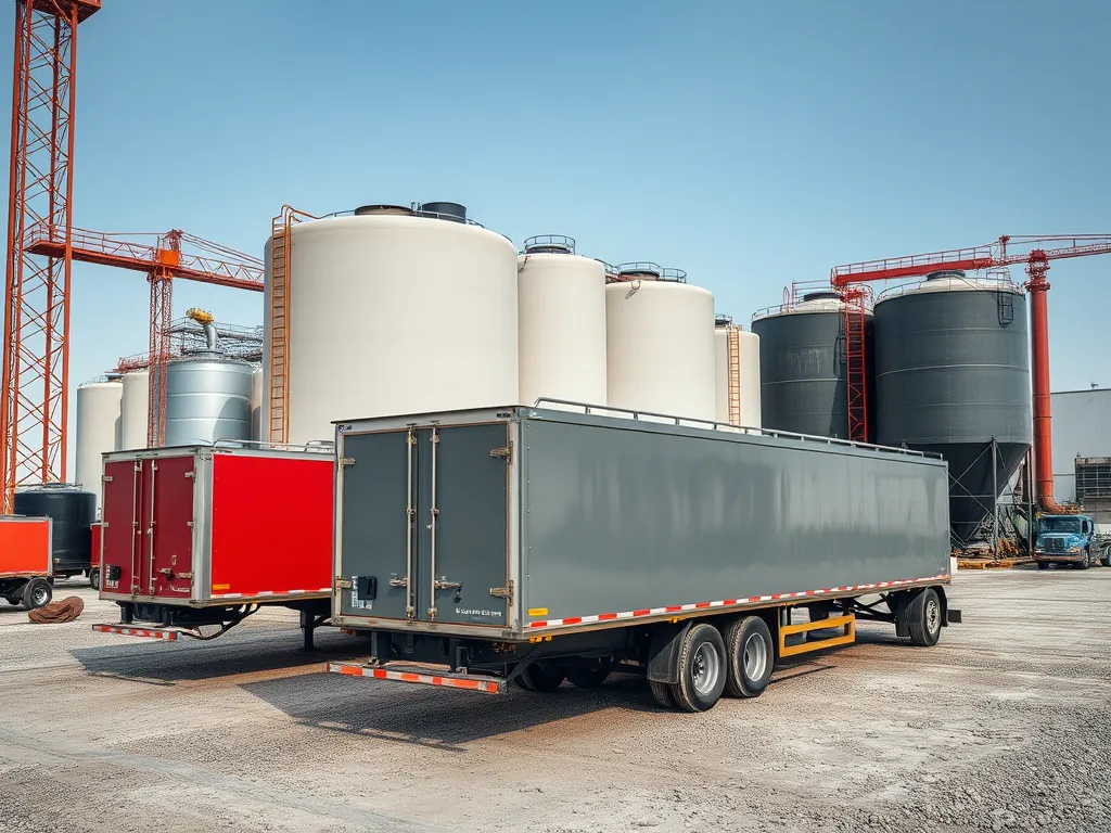 Cold mix asphalt equipment and storage tanks at a construction site.