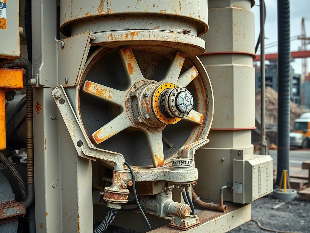 Close-up of cold mix asphalt equipment showing the mixer assembly for optimal asphalt production
