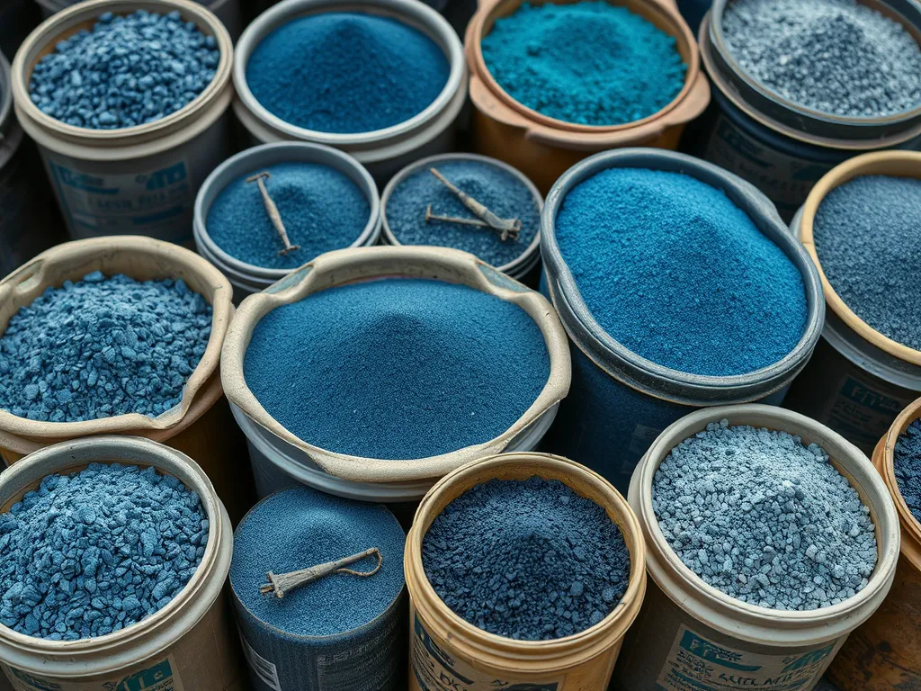 Colorful ingredients used in cold mix asphalt formulations, showcasing variations in material types and textures