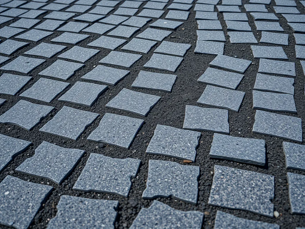 Close-up of improperly applied cold mix asphalt showing uneven surface