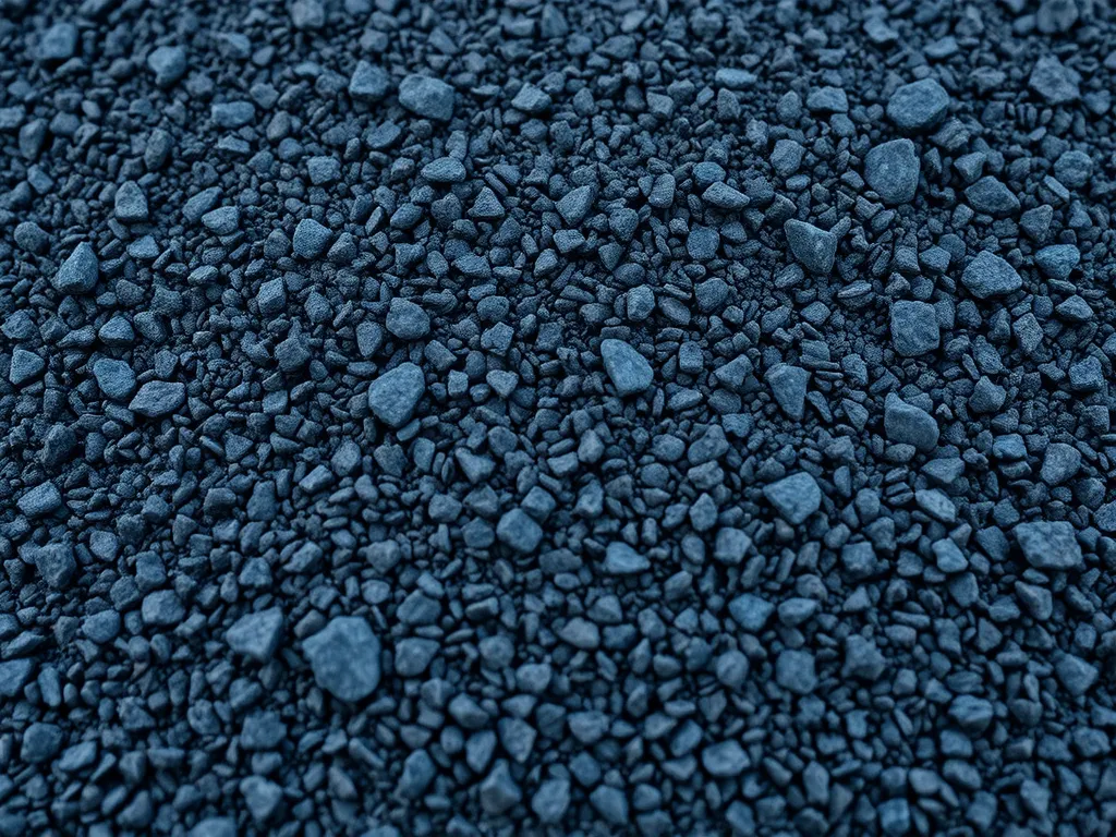 Close-up view of cold mix asphalt particles showing its texture and composition.