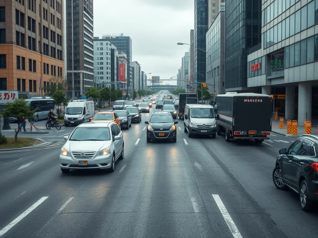 Traffic on a city road showcasing the importance of cold mix asphalt for road safety.