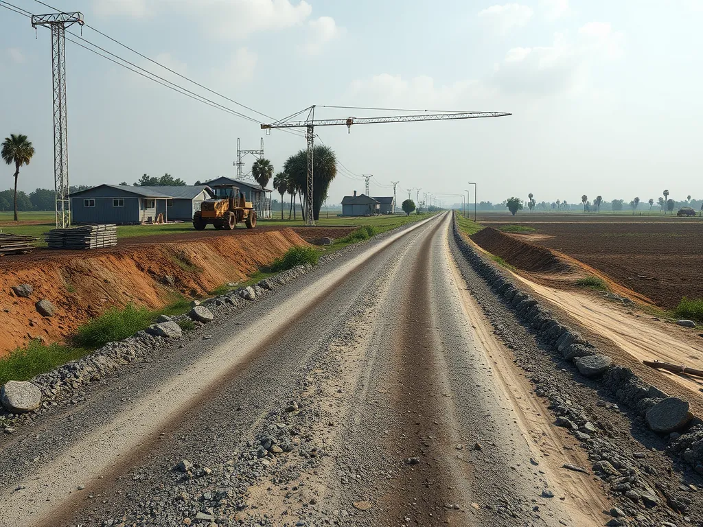 Rural road under construction with cold mix asphalt for improved durability and safety.