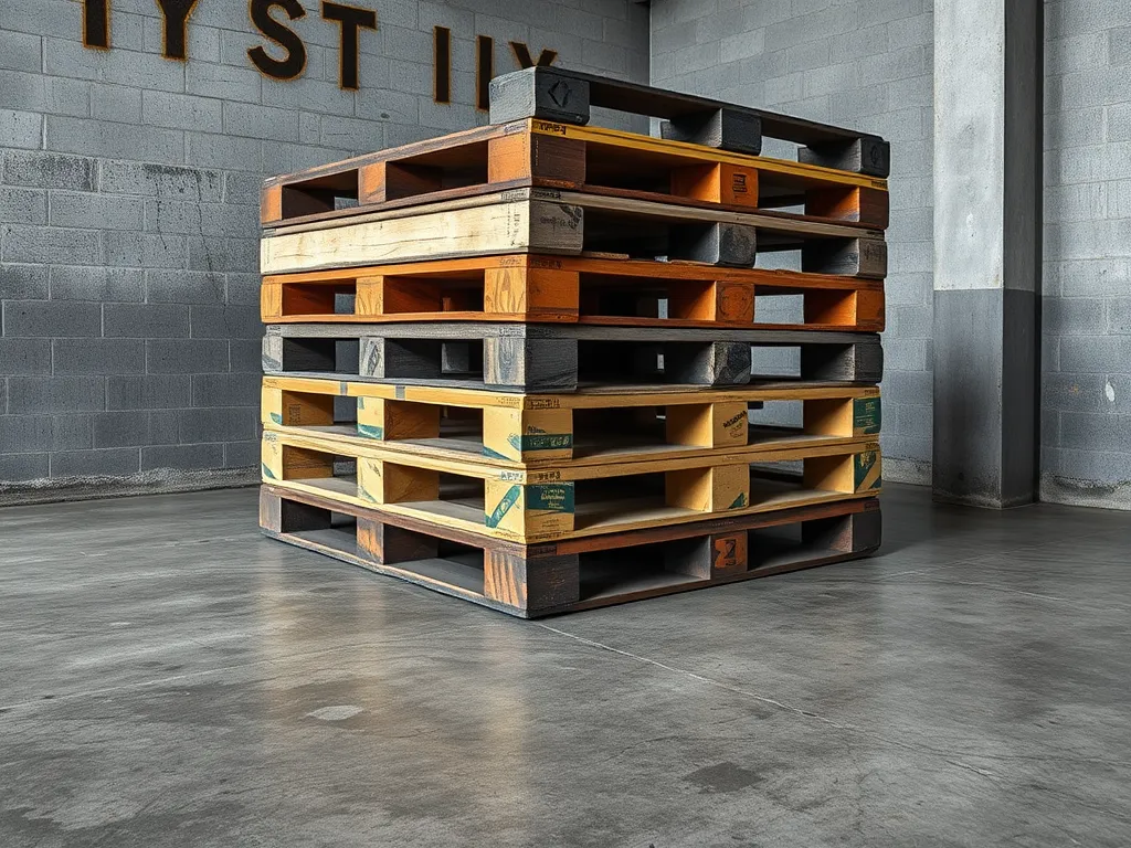 Stack of wooden pallets used for storing cold mix asphalt according to storage guidelines.