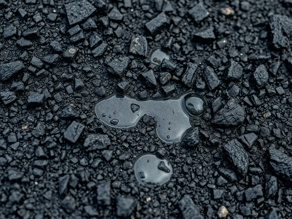 Close-up of cold mix asphalt with water, illustrating testing methods for asphalt durability.