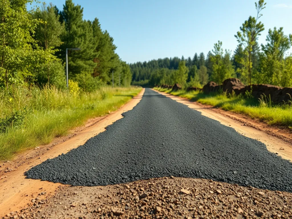 Cold mix asphalt applied on an unpaved road for maintenance