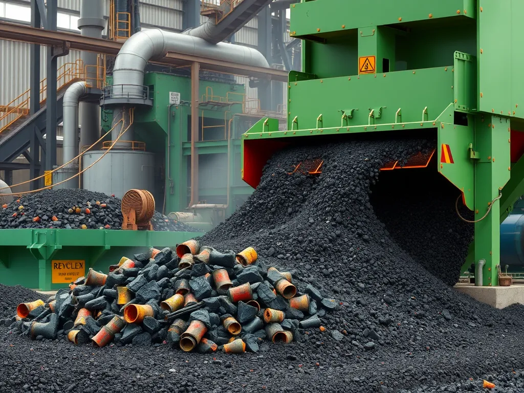 Cold patch asphalt being produced in a factory, showcasing the materials used for repairing roads.