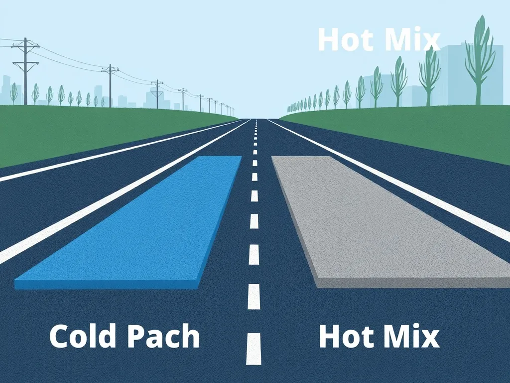 Comparison of Cold Patch and Hot Mix Patching on a Road Surface