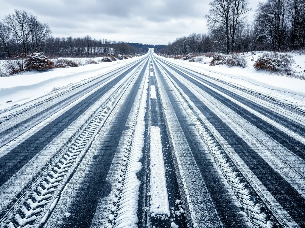 Road covered in snow showcasing cold weather asphalt formulations.