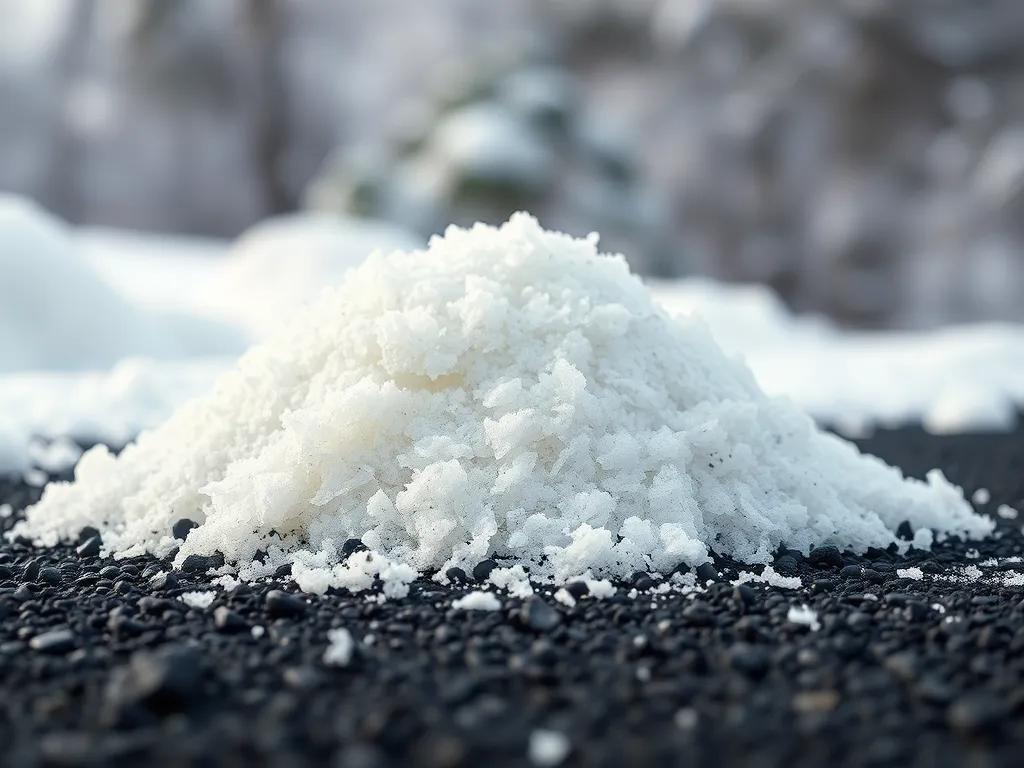 Innovative cold weather asphalt formulation with icy texture on asphalt surface