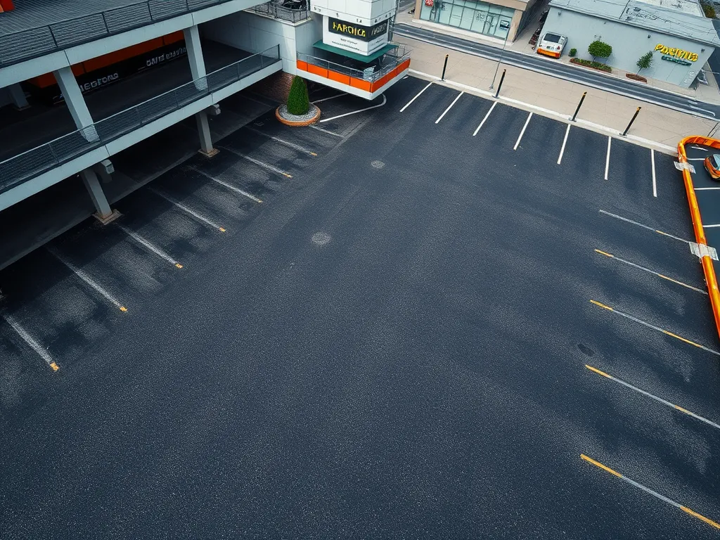 Well-paved commercial parking lot demonstrating proper asphalt mix usage for durability.