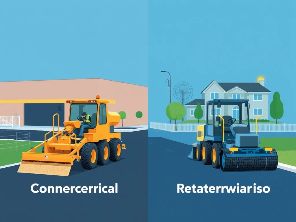 Comparison of asphalt maintenance for commercial and residential properties with equipment for each.