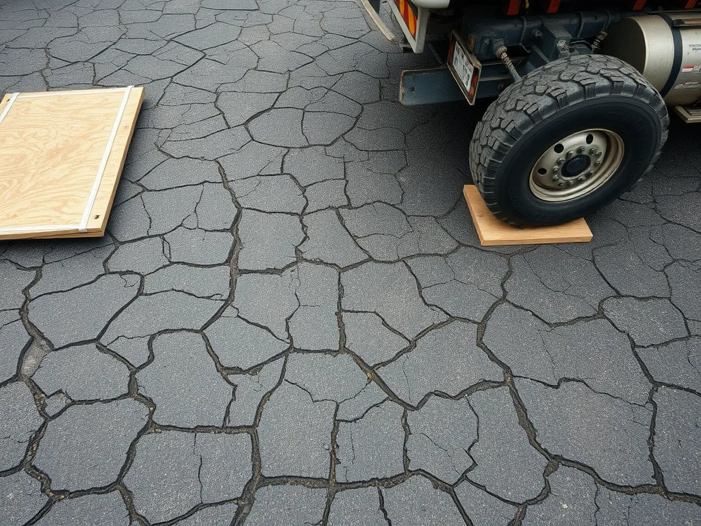 Cracked asphalt surface showing signs of wear and tear, highlighting common causes of asphalt cracks.