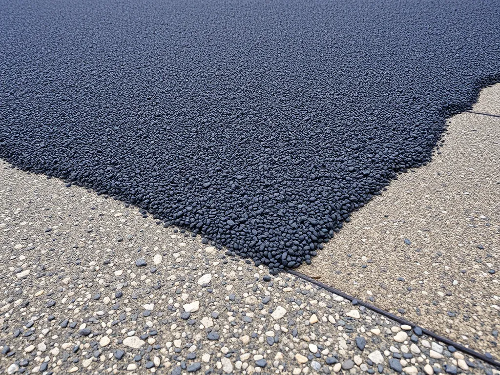 Close-up of improperly applied cold mix asphalt showing uneven surface texture