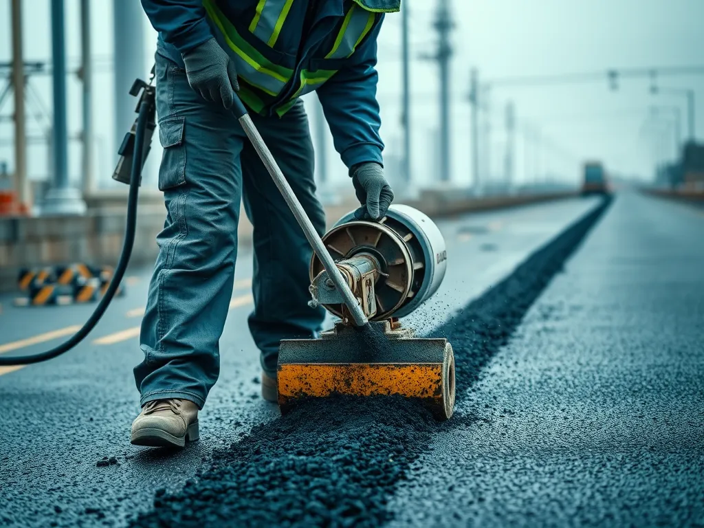 Worker applying cold mix asphalt incorrectly on a roadway, highlighting common mistakes
