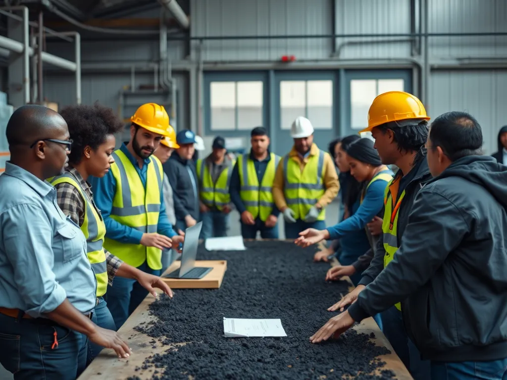 Group discussing asphalt safety practices in a community education workshop