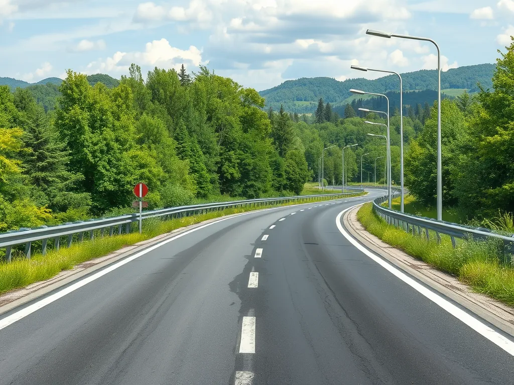 A well-maintained asphalt road in a green environment, highlighting community engagement in highway projects.
