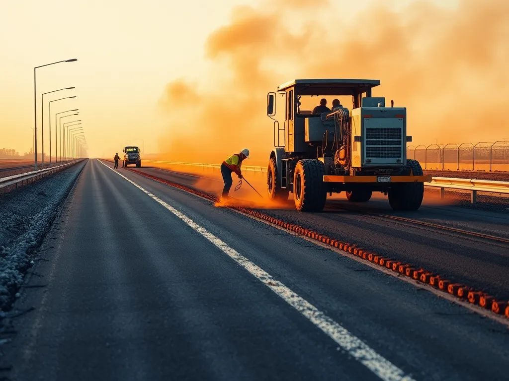 Construction workers paving a road with hot mix asphalt, illustrating the differences in hot mix types.