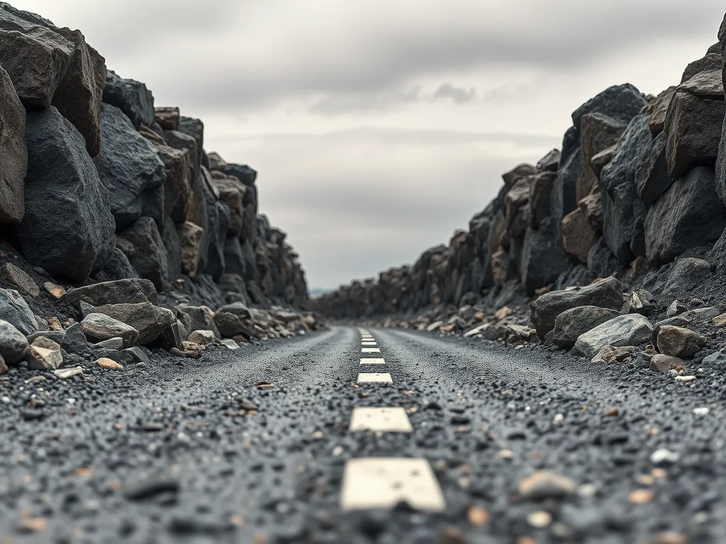 A close-up view of a road made with hot mix asphalt, showcasing its texture and structural integrity.