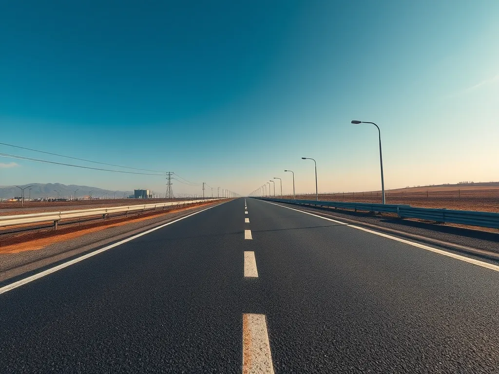 Freshly laid asphalt road ready for driving
