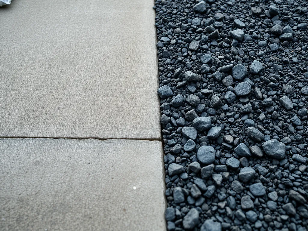 Close-up view of concrete and gravel base materials for driveways.