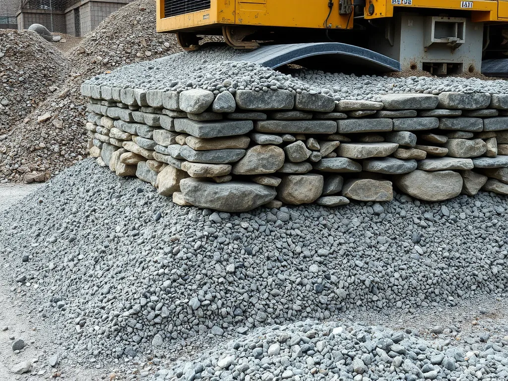 Gravel and stone layers being compacted for driveway base preparation