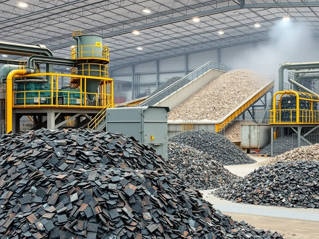 Asphalt industry facility showing piles of materials and processing equipment, highlighting economic challenges.