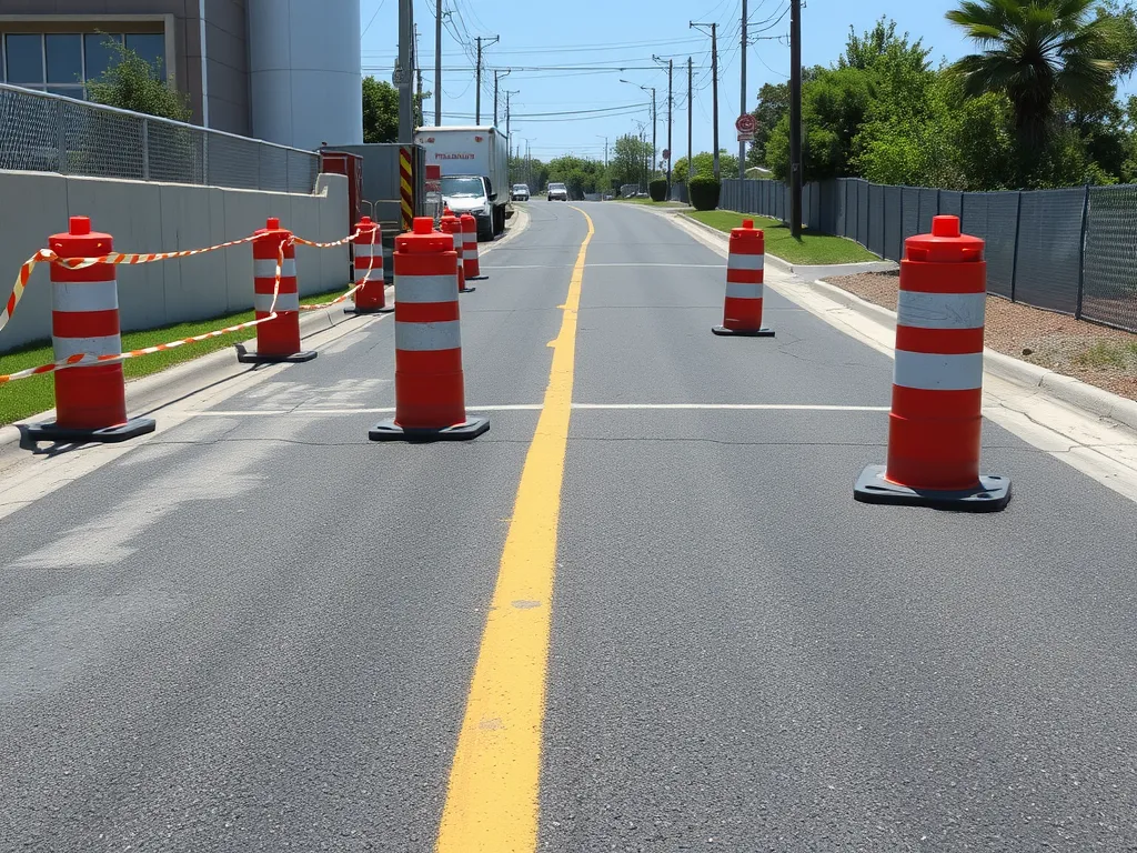 Road with barriers indicating sealcoating work in progress for durability