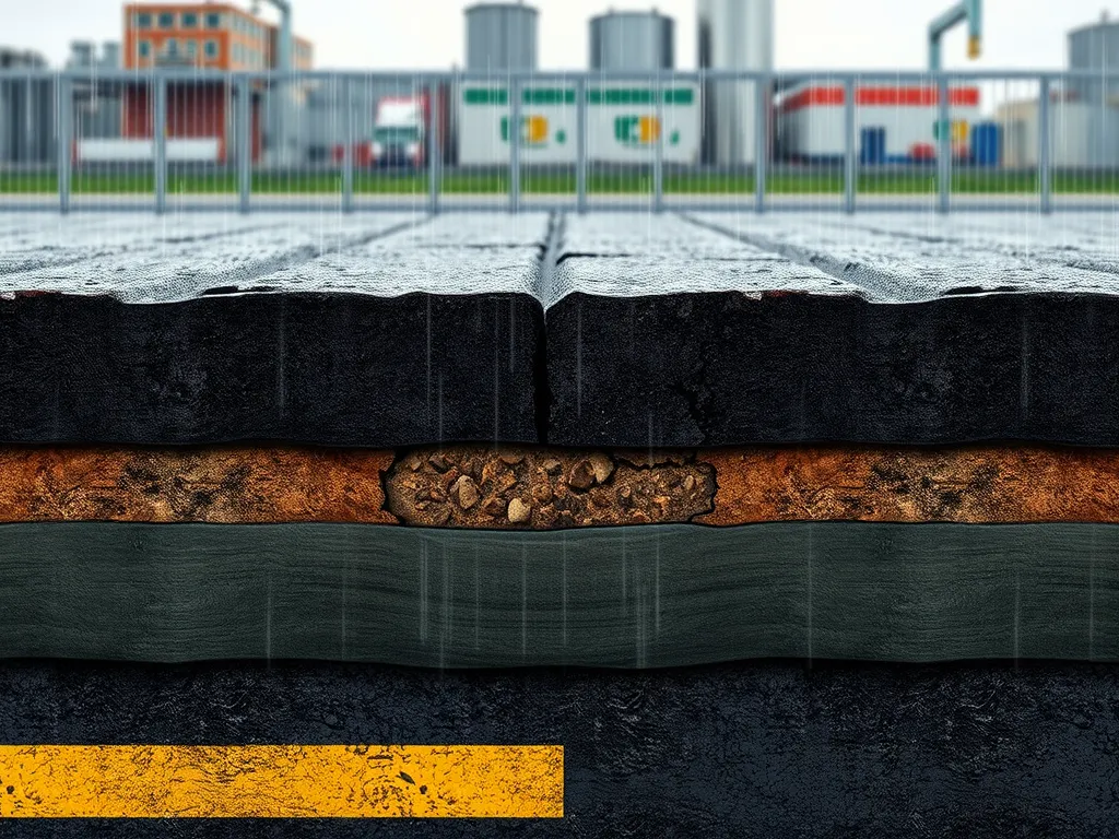 Cross-section of Egyptian asphalt illustrating its layers and applications