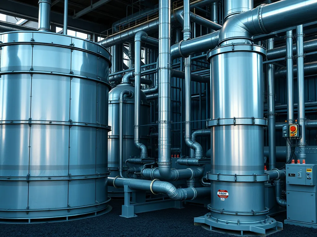 Pipes and tanks inside an asphalt plant showcasing energy efficiency