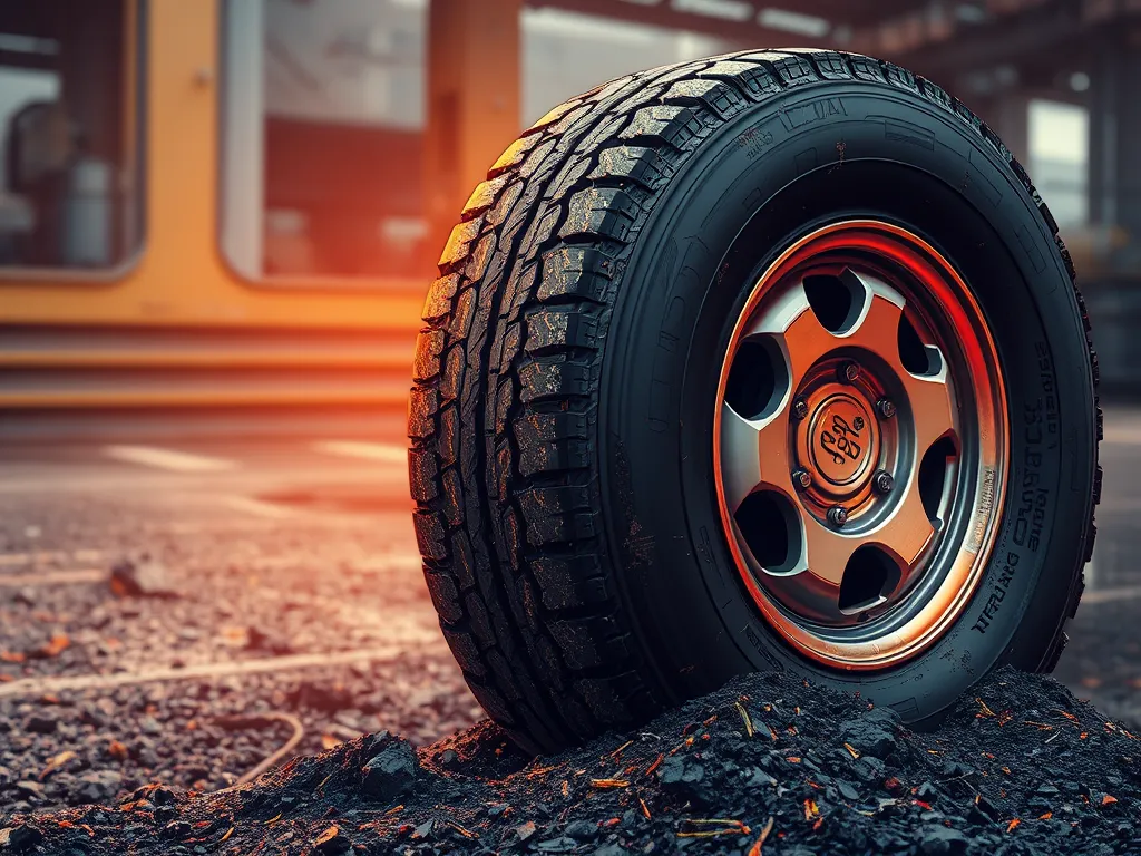 Close-up of a tire on fresh asphalt, illustrating potential damage concerns for tires.