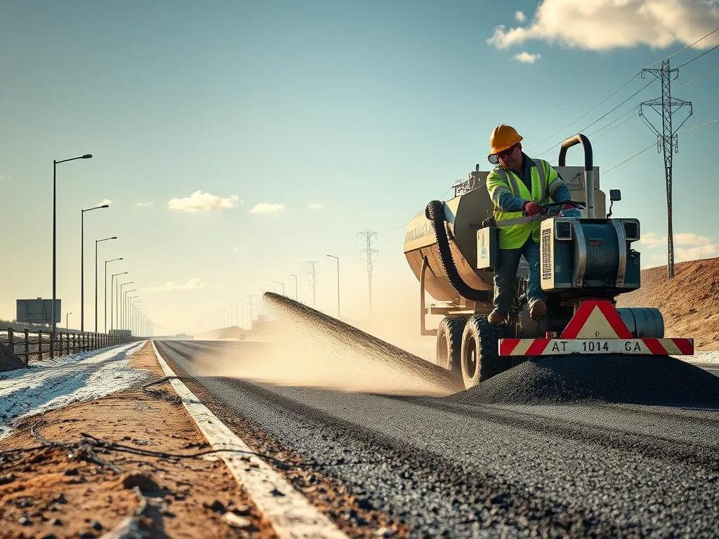 Worker applying hot mix asphalt on a road surface, illustrating common misconceptions about hot mix asphalt