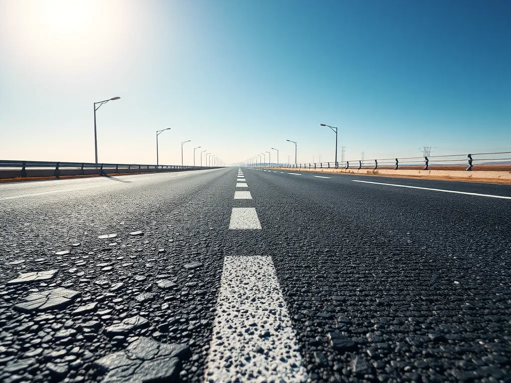 A close-up view of a freshly laid hot mix asphalt road demonstrating noise reduction capabilities.