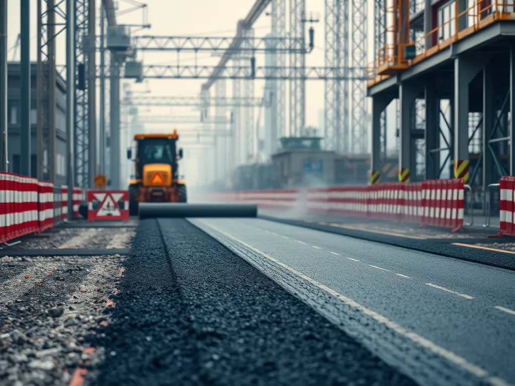 Road construction site showcasing innovative hot mix asphalt paving techniques.