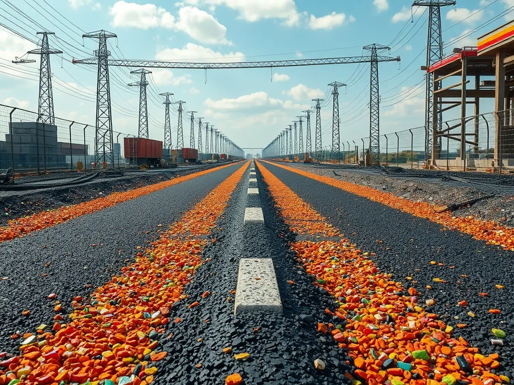 A view of a newly paved road using hot mix asphalt, featuring innovative materials and bright colors.