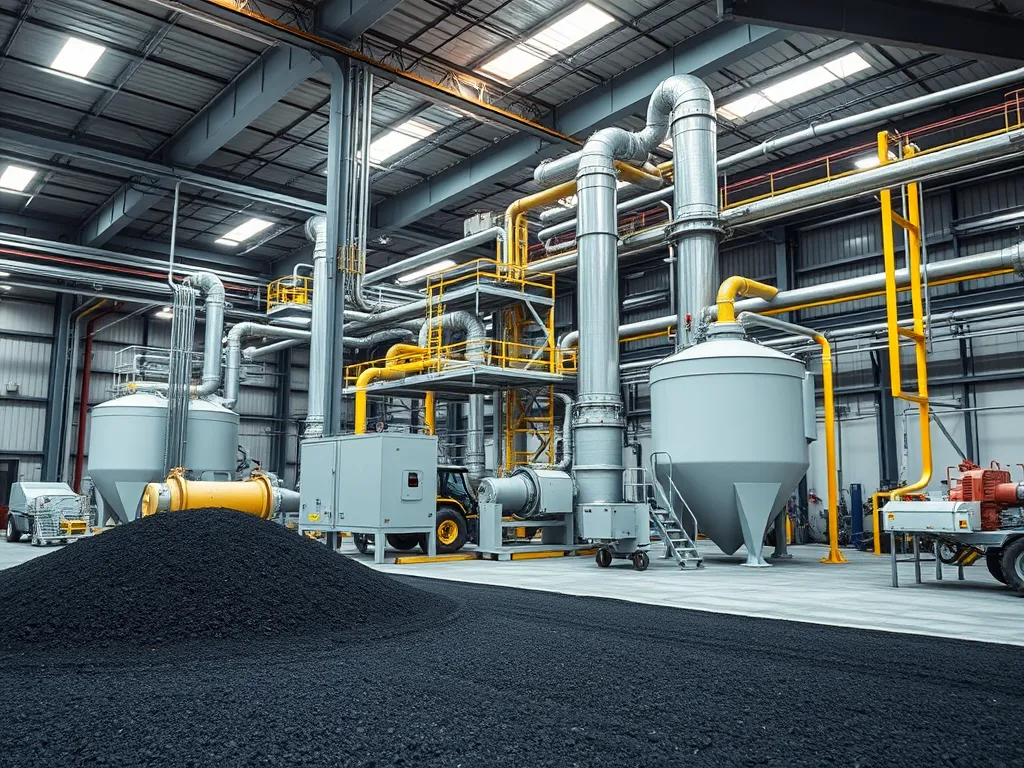 Production facility showcasing hot mix asphalt mixing and storage equipment
