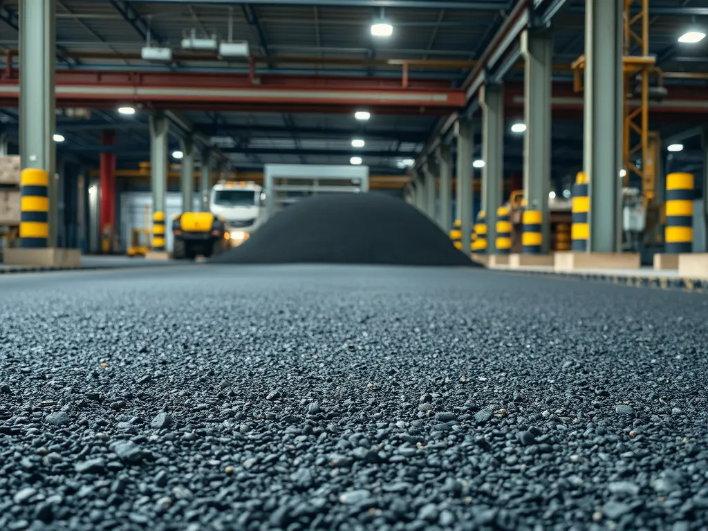 Hot mix asphalt being laid down in a manufacturing facility, highlighting the differences from cold mix asphalt.