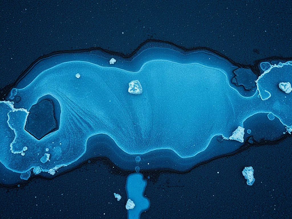 Aerial view of melted ice on asphalt, illustrating the impact of ice melt on pavement.