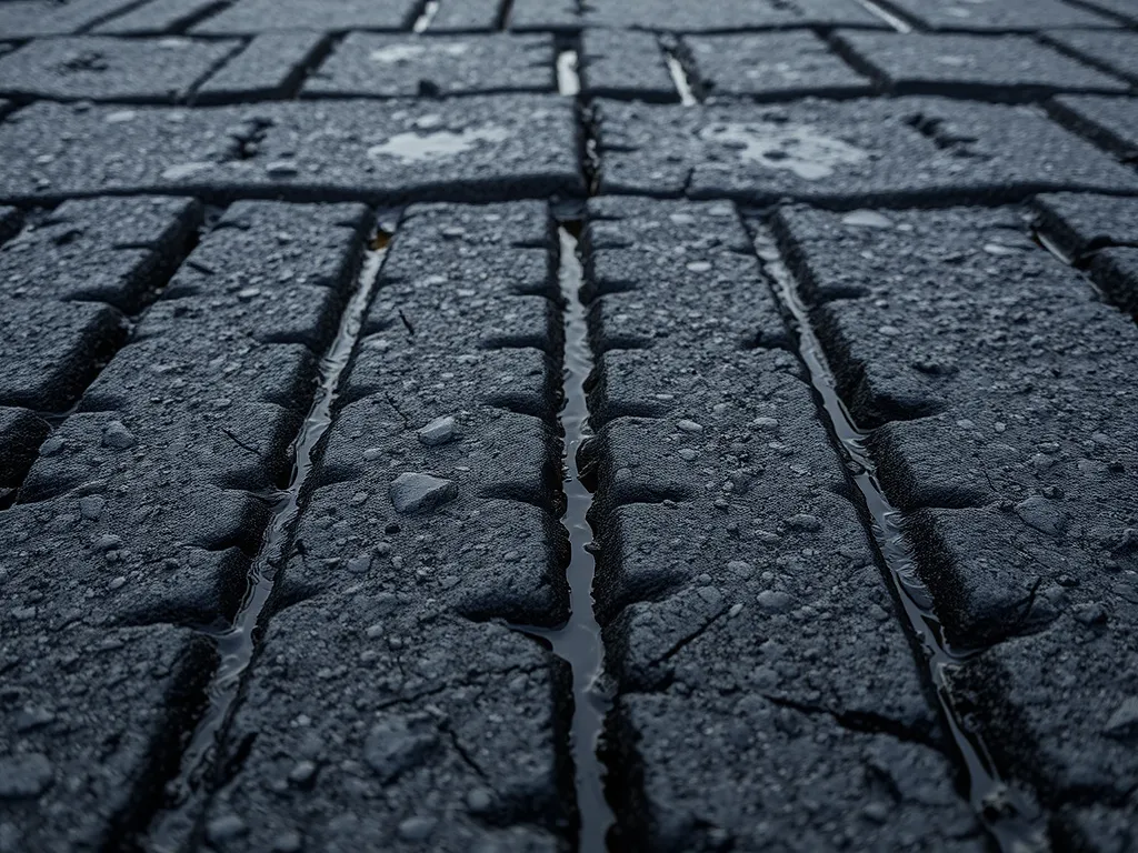 Close-up of paver machine surface with water, highlighting common mistakes in operation.